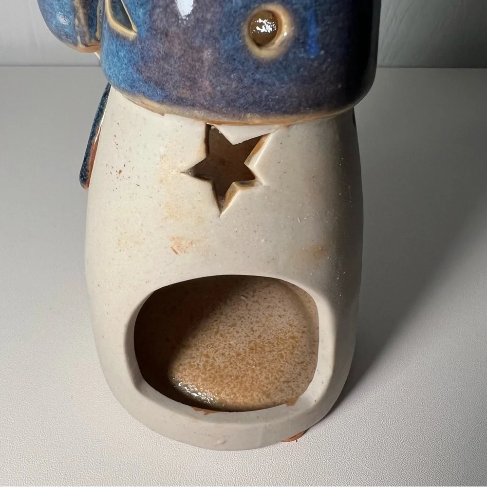 Precious Snowman Votive Candle Holder Blue Hat‎